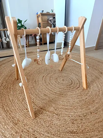 Wooden Baby Play Gym with Hanging Toys - Minimalist Scandinavian Style