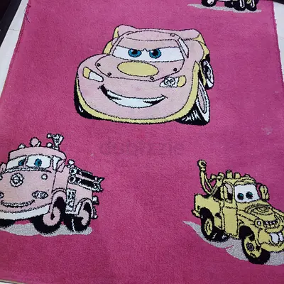 Pink Kids Carpet Rug with Cartoon Cars (Disney Cars style) - Good Condition 230* 145