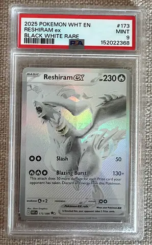 PSA 9 Reshiram ex #173/086 – Black White Rare (BWR) from the 2025 White Flare set.