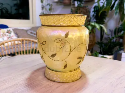 Vintage Decorative Glass Vase with Leaf Etching