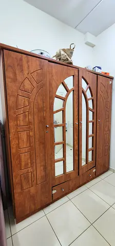 Solid Wood 3-Door Wardrobe/Armoire with Mirror Panels - Good Condition