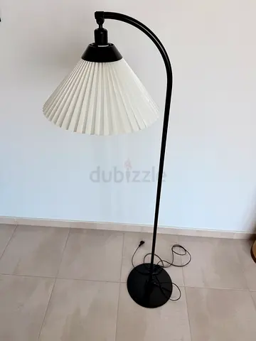 Le Klint Black arched floor lamp with pleated white shade - good condition