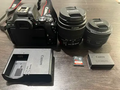 Canon 250D + 55mm and EF 50mm + Canon Zoom Lens with 16GB SD & Battery - Good Condition