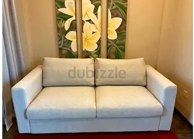 Modern Two Seater Fabric Sofa in Light Grey