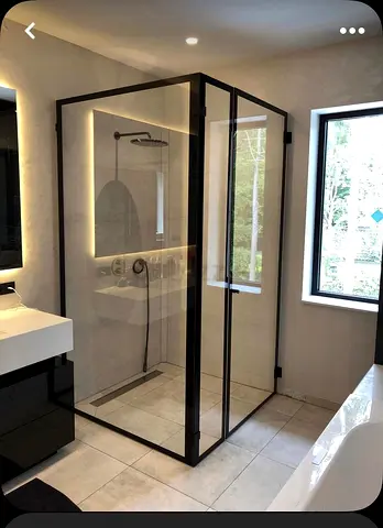 Custom Golden & Black Fitting Shower Glass Dubai