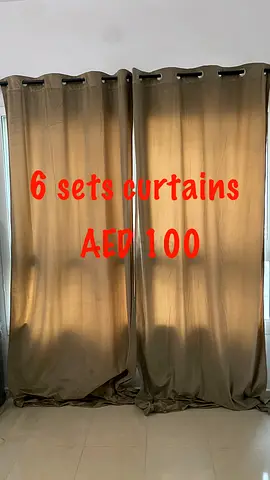 Six beige eyelet curtains set — gently used, blackout lining