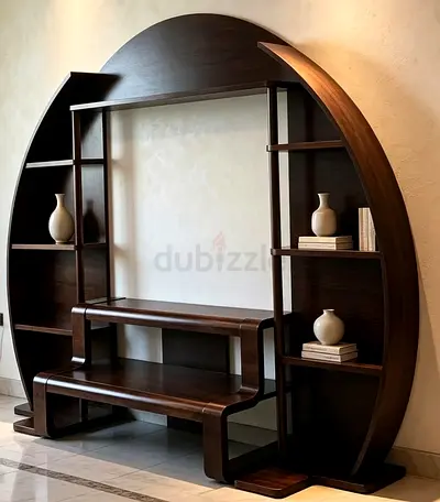 Unique circular wooden entertainment/display shelving unit