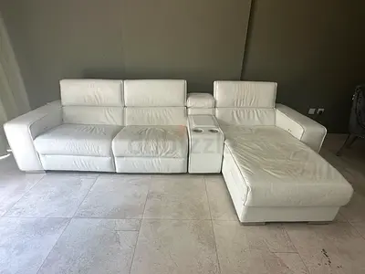 White Leather Reclining Sectional Sofa