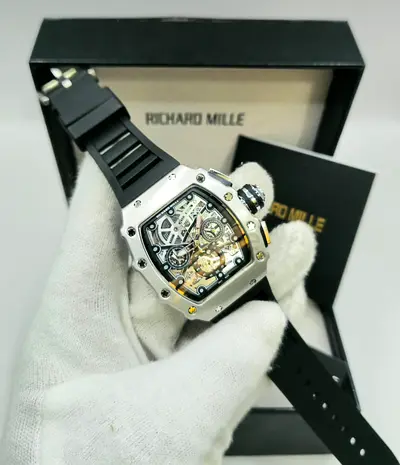 Richard Mille style skeleton dial men's watch with rubber strap