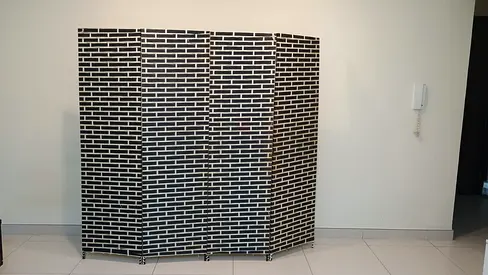 Foldable Room Divider Screen with Black & White Brick Pattern