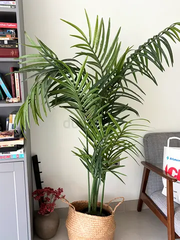 Large Artificial Palm Plant in Woven Basket - Good Condition