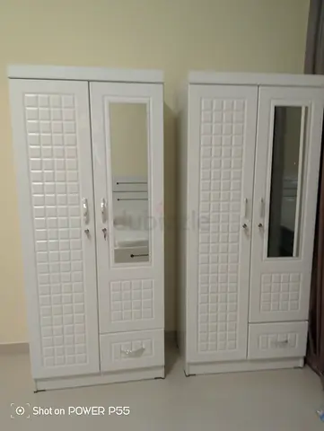 Pair of White 2-Door Wardrobes with Mirror - Good Condition