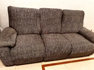 3-Seater Fabric Sofa - Grey/Brown, Good Condition