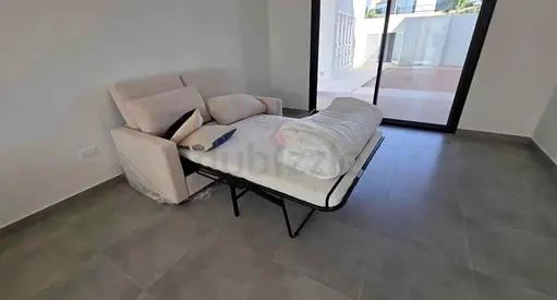 Modern Foldable Sofa Bed in Cream Fabric