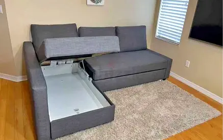 Grey L-Shaped Sofa Bed with Storage