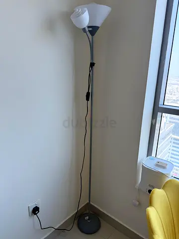 Tall White/Gray Standing Floor Lamp - Good Working Condition