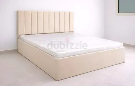 Beige Upholstered Double Bed with mattress brand new