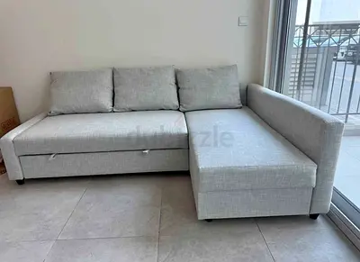Light Grey L-Shaped Sofa Bed with storage