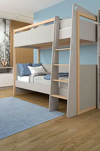 Modern Grey Wooden Bunk Bed - Double Deck