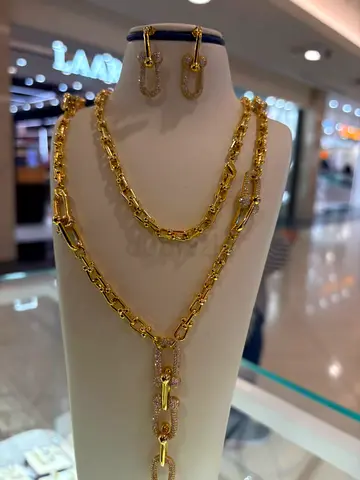 Gold-tone Link Necklace and Matching Earrings Set