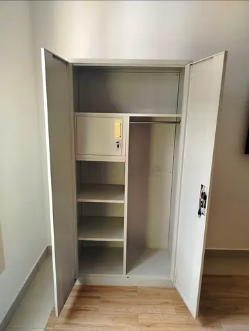 Metal Wardrobe Cabinet with Shelves and Small Lockbox