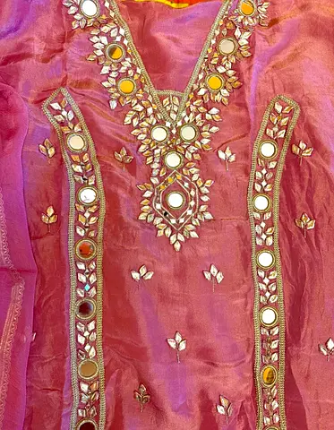 Fandy silk purplish Pink m embroidered kurta with mirror work Material Silk shalwar and dilated