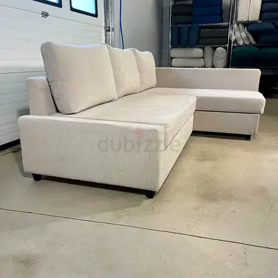 Light beige L-shaped sectional sofa with chaise - good condition
