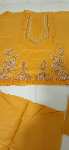 Yellow Embroidered three piece unstiched lawn suit. Dupata is also two sides heavy embroided