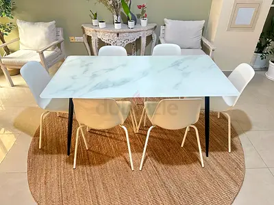 White Marble-Top Dining Table with 6 Chairs - Modern Set