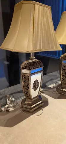 Ornate Decorative Table Lamp with Fabric Shade