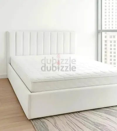 White Upholstered Double Bed with Headboard