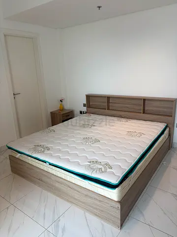 Wooden Bed Frame with Headboard and Mattress - Good Condition, side table and dressing table.