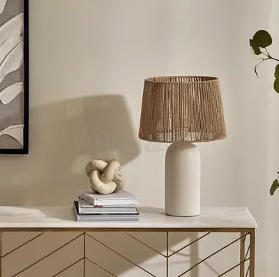 Boho Chic Ceramic Table Lamp with Jute Shade