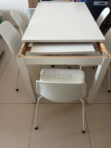 Extendable Dining Table (White) and 5 chairs