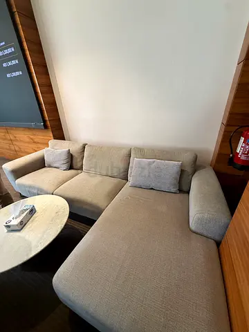 Beige L-shaped Sectional Sofa with Chaise - Good Condition