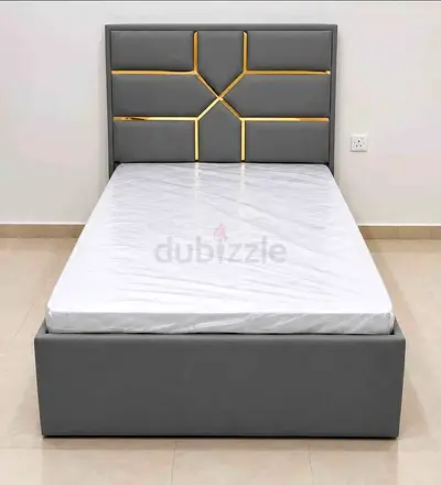 New Double Size Bed Frame with Padded Headboard - Grey, Modern Design