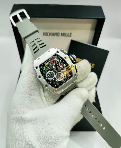 Richard Mille style men's automatic skeleton sports watch with rubber strap