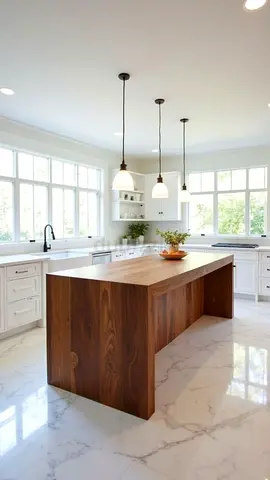 Solid Wood Kitchen Island with Waterfall Edge - Modern