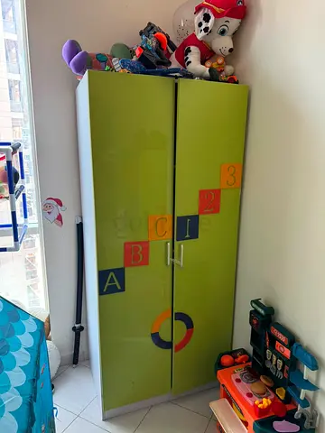 Green 2-door Kids Wardrobe / Storage Cabinet - Good Condition
