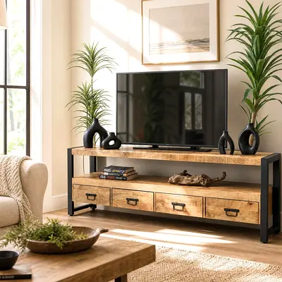 Kailani Industrial Wooden TV Unit - 100% solid mango wood