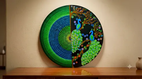 Large Round Peacock Wall Art - Handcrafted Decorative Piece