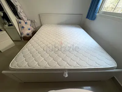 Queen size bed frame with mattress - white, brand new condition