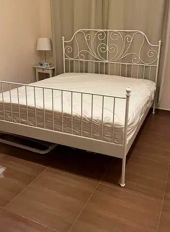White Metal 180x200 Bed Frame with Headboard and Footboard with Mattress