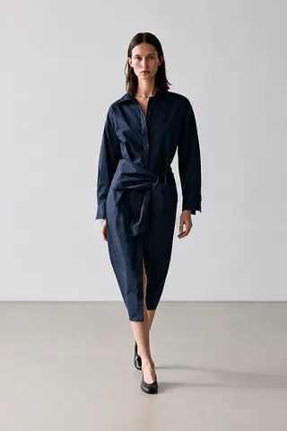 Massimo Dutti Midi Shirt Dress with Scarf Detail - Size M