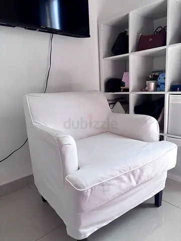 White Single Armchair with Removable Cover - Good Condition