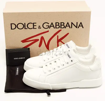 DOLCE&GABBANA White portofino NATURAL CALF SKIN leather sneakers size available 38 and 46 unisex