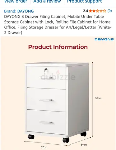 DAYONG 3 Drawer Mobile Filing Cabinet