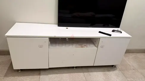 White TV Cabinet / Entertainment Unit with Storage - Good Condition