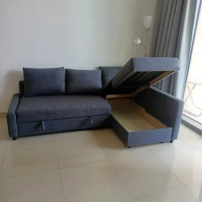 Grey L-Shaped Sofa Bed with Storage