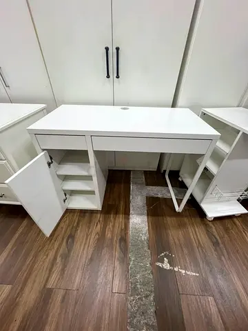 White Study Desk with Cabinet and Drawer - Good Condition